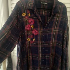 Love & Legend Long Plaid Shirt with Embroidery